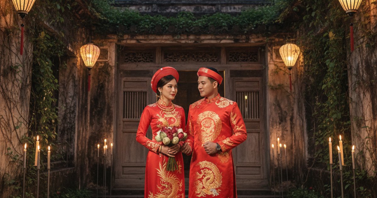 The Distinctive Charm of the Vietnamese Wedding Ao Dai Couple Attire