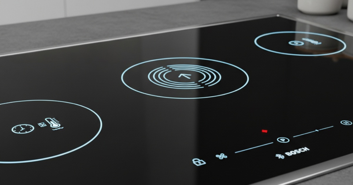 Ý nghĩa các ký hiệu trên bảng điều khiển bếp từ Bosch 3 vùng nấu