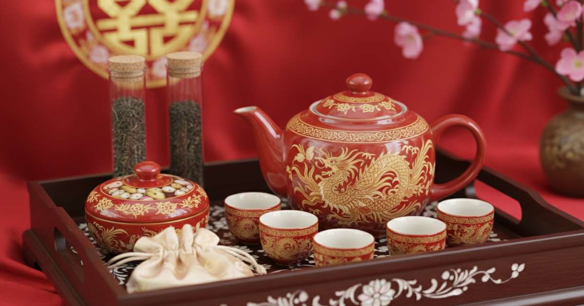 Essential components of a complete Vietnamese wedding tea set
