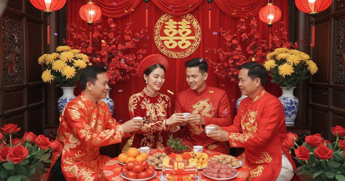 The Traditional Ao Dai in a red Vietnamese wedding